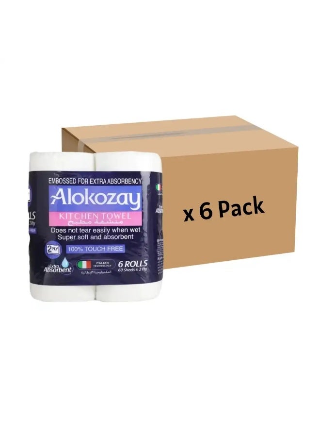 Alokozay 2 PLY Bulk 6 Rolls Kitchen Towel 60 Sheets- 6 Pack - Image 1