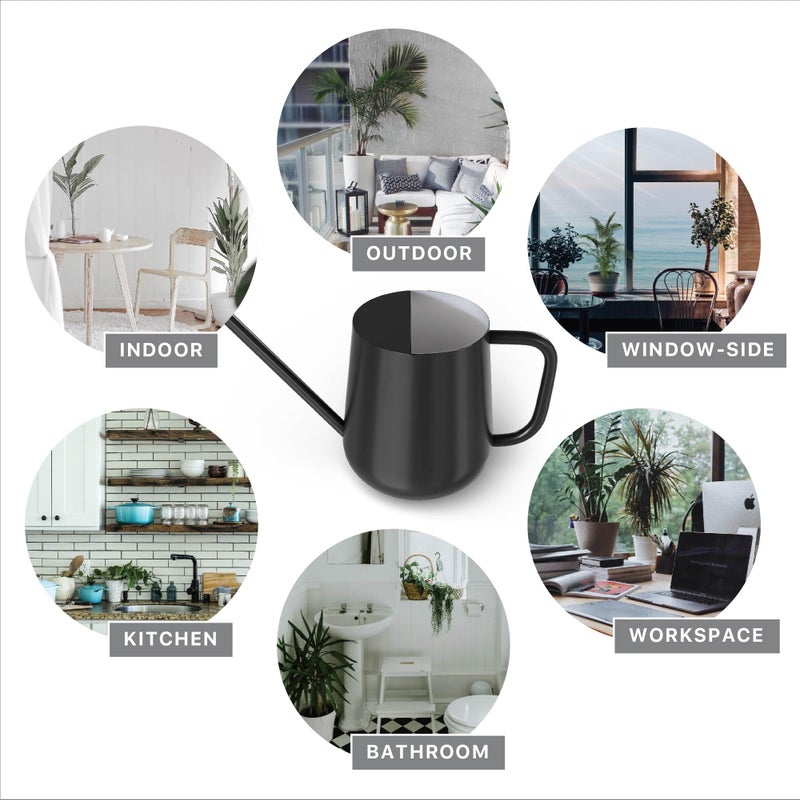 LOOPSEED Metal Watering Can for Indoor Houseplants Outdoor Garden Long Sprout Water Can for Succulents Herb Bonsai Modern Garden Tool 33.8oz/1000ml (Dashing Black) - Image 3