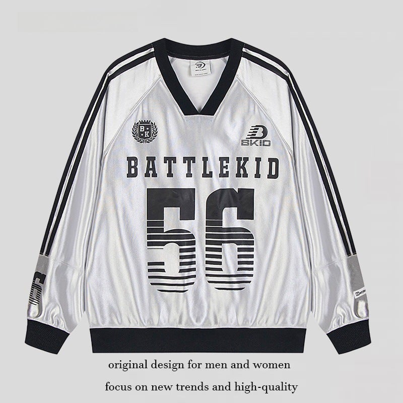 Generic Retro Satin Basketball Jersey Cool Feel Long Sleeve T-Shirt Silver - Image 3