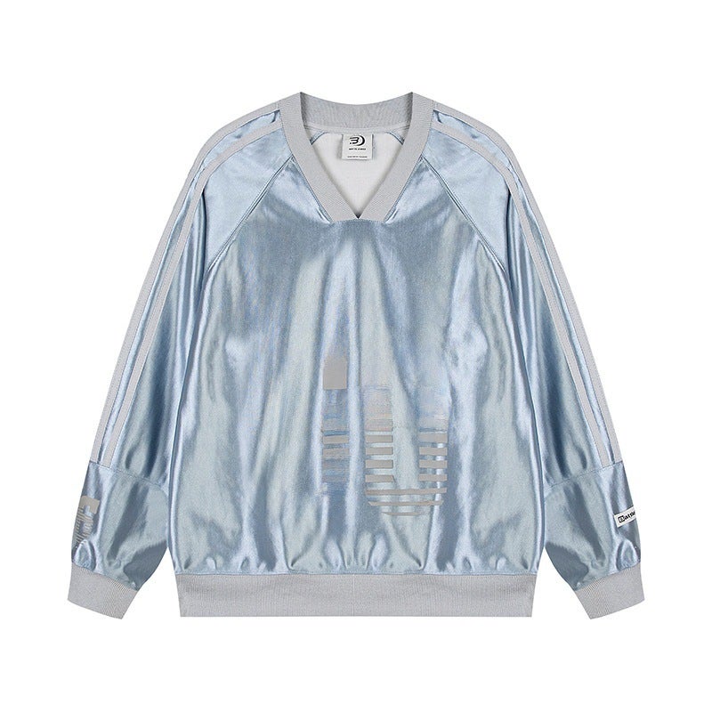 Generic Retro Satin Basketball Jersey Cool Feel Long Sleeve T-Shirt Silver - Image 5