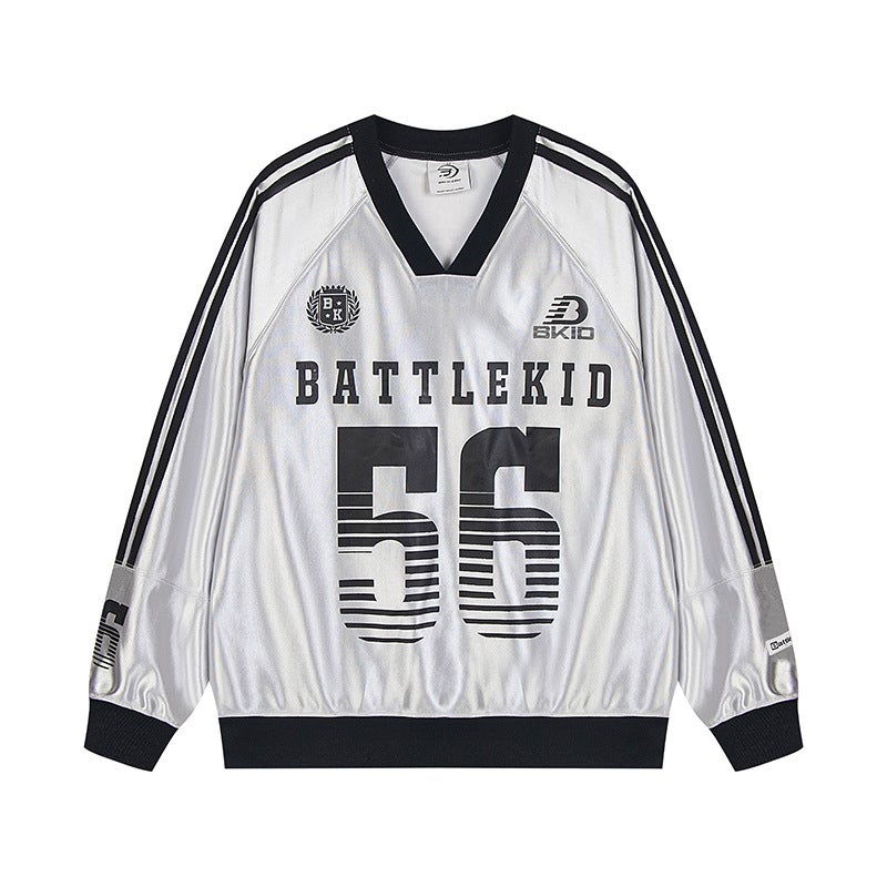 Generic Retro Satin Basketball Jersey Cool Feel Long Sleeve T-Shirt Silver - Image 1