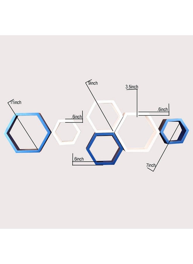 BAS Brown Art Shoppee Decorative Display with Hexagon Shape Floating Engineered Wood Wall Shelves and Racks (Blue and White, Painted Finish) - Set of 6 - Image 4