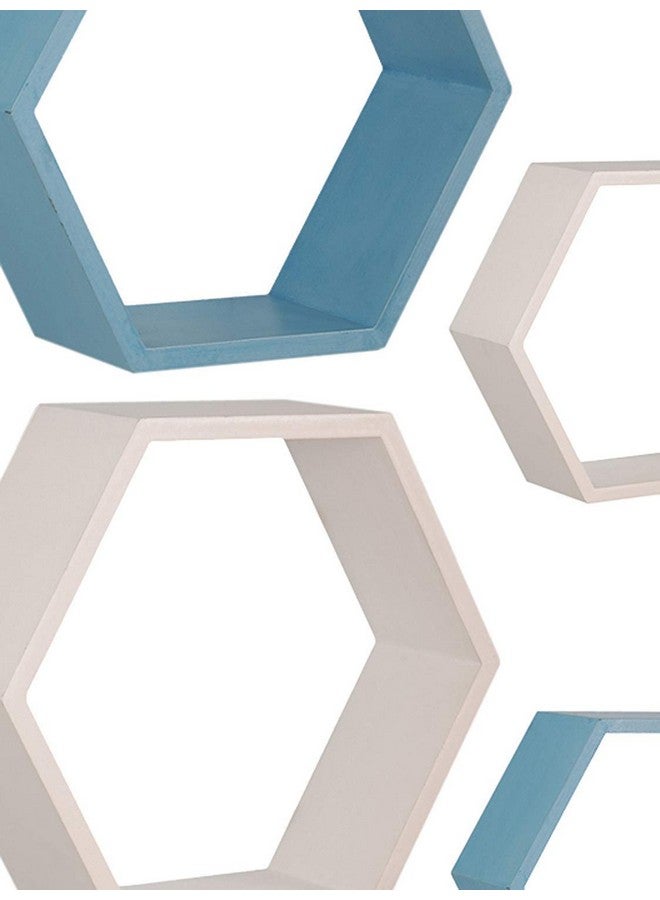 BAS Brown Art Shoppee Decorative Display with Hexagon Shape Floating Engineered Wood Wall Shelves and Racks (Blue and White, Painted Finish) - Set of 6 - Image 3