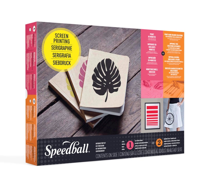 Speedball Introductory Screen Printing Starter Kit Beginner Set with Frame Inks Tools Guide for Fabric and Paper