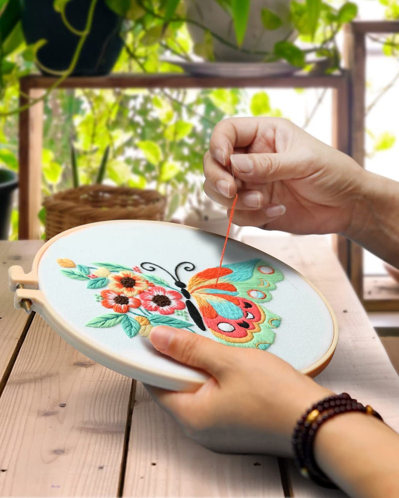 TINDTOP 3 Sets Embroidery Stitch Practice kit, Butterfly Flower Embroidery Kit for Beginners Include Cloth Hoops Threads for Craft Lover Hand Stitch with Embroidery Skill Techniques - Image 4