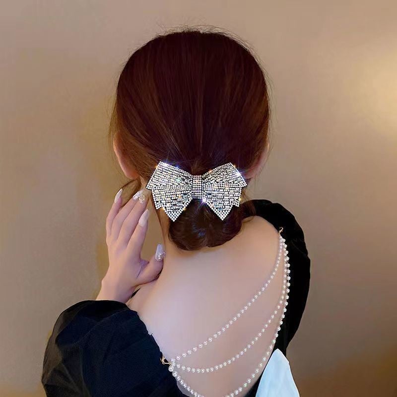 Generic Stainless Steel Womens Hair AccessorySilver white cross bow tie spring top clip Silver white cross bow tie spring top clip