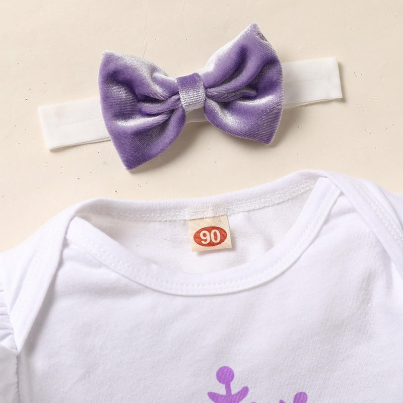Viworld Baby Girl Birthday Clothes Snowflake First One Long Sleeve Romper+Velvet Flared Pants+Headband 3Pcs Cake Smash Outfits(Purple,12-18M) - Image 5