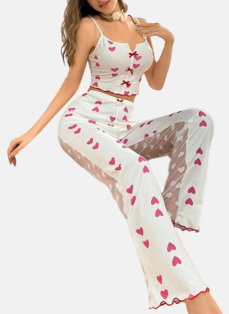 يونيكي Pink Printed Pyjamas & CropTop