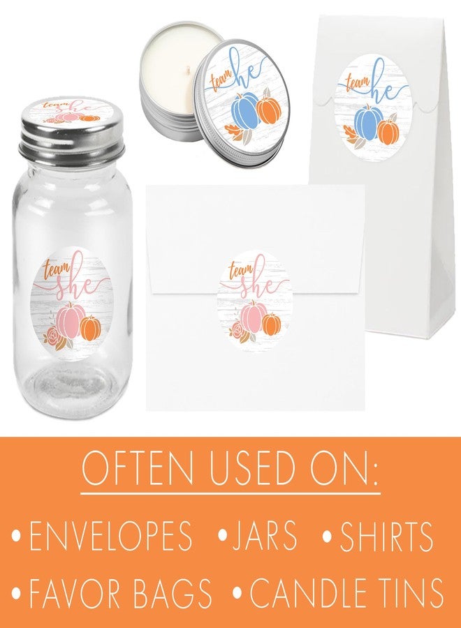 DISTINCTIVS Little Pumpkin Gender Reveal Stickers, Team He or Team She Gender Reveal Voting Labels - 40 Count - Image 4