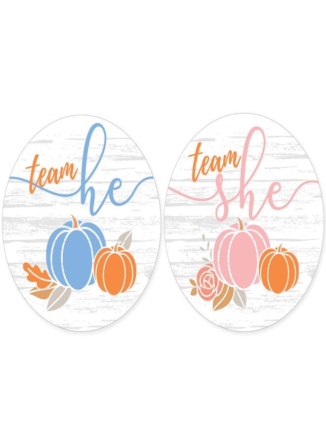 DISTINCTIVS Little Pumpkin Gender Reveal Stickers, Team He or Team She Gender Reveal Voting Labels - 40 Count - Image 1