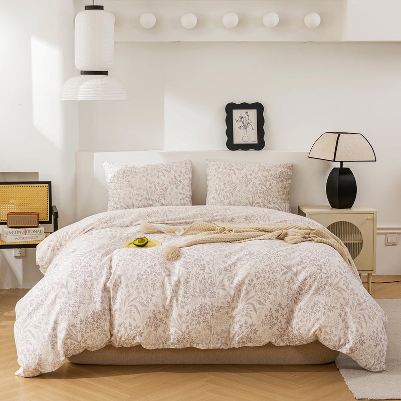 ECOCOTT Duvet Cover Queen Size Floral Pattern Printed Duvet Cover Set Super Soft Comforter Quilt Cover with Zipper Closure 4 Ties