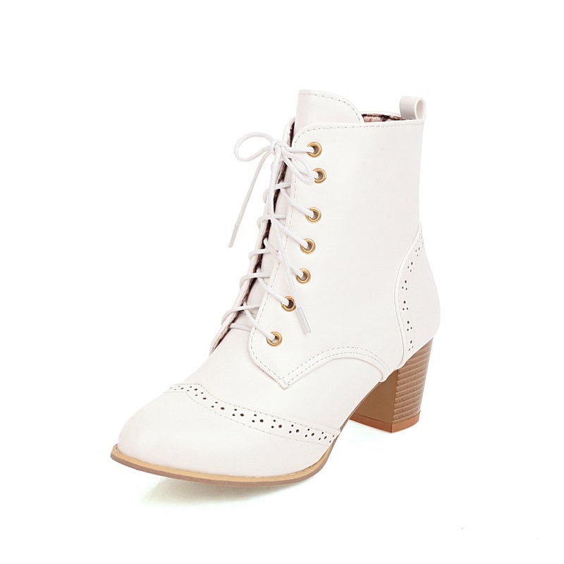 Vintage Ankle Boots Carved Front Lace-Up Mid-Heel Large Size Women'S Boots 9-2 - Image 3