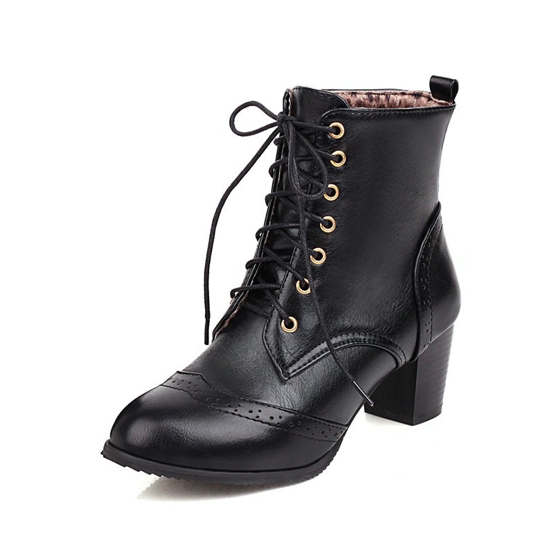 Vintage Ankle Boots Carved Front Lace-Up Mid-Heel Large Size Women'S Boots 9-2 - Image 4