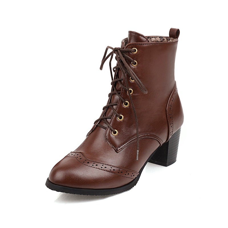 Vintage Ankle Boots Carved Front Lace-Up Mid-Heel Large Size Women'S Boots 9-2 - Image 5