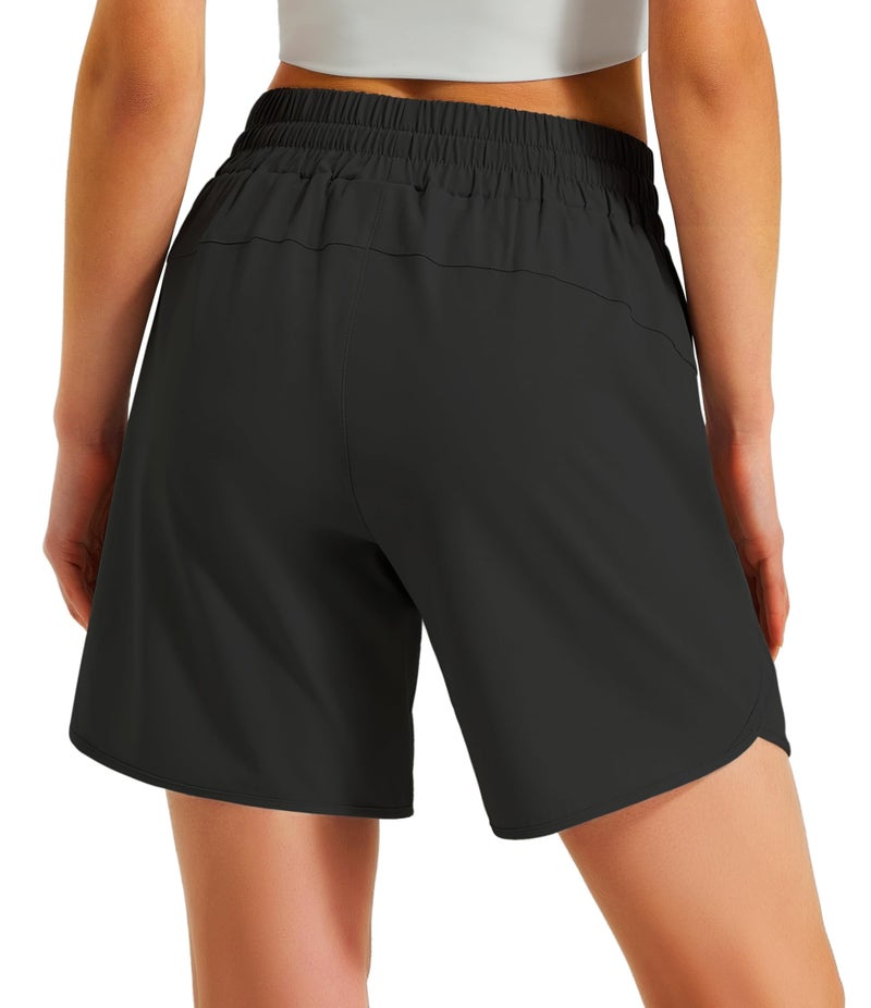 Ksmien Women's 5"/ 7" Athletic Running Shorts Quick Dry Lightweight Workout Gym Shorts with Zipper Pockets UPF 50+ Black 2XL - Image 2