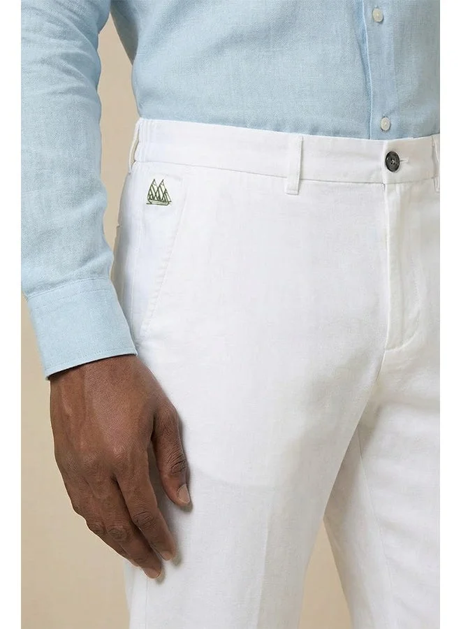 تكلف The Airway White Linen Blend Trousers Comfort Fit