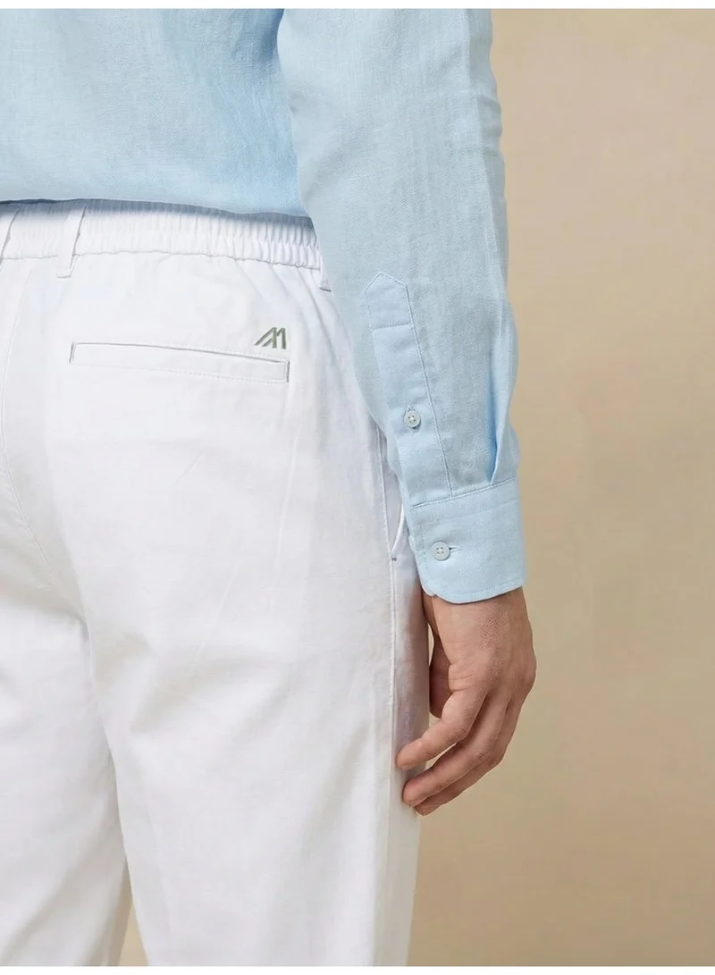 MANNERISM  The Airway White Linen Blend Trousers Comfort Fit for Men | Best Price UAE