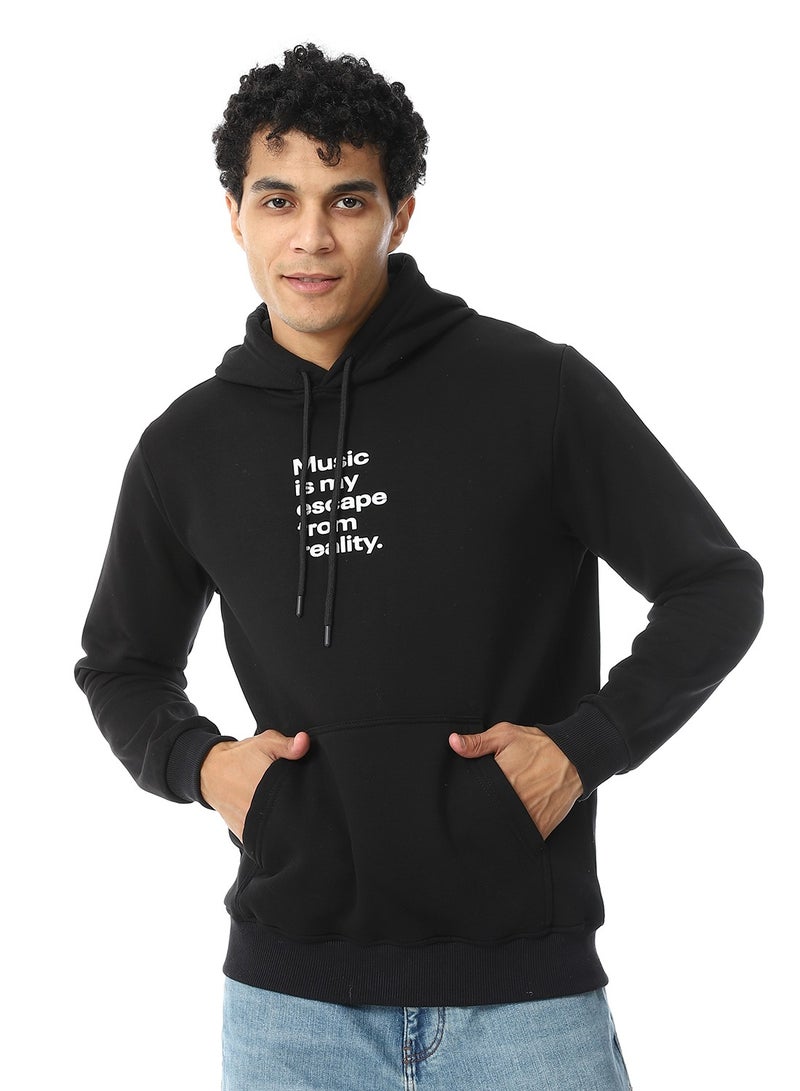Andora Kangaroo Pockets Fleeced Hoodie_Heather Black  - Image 1