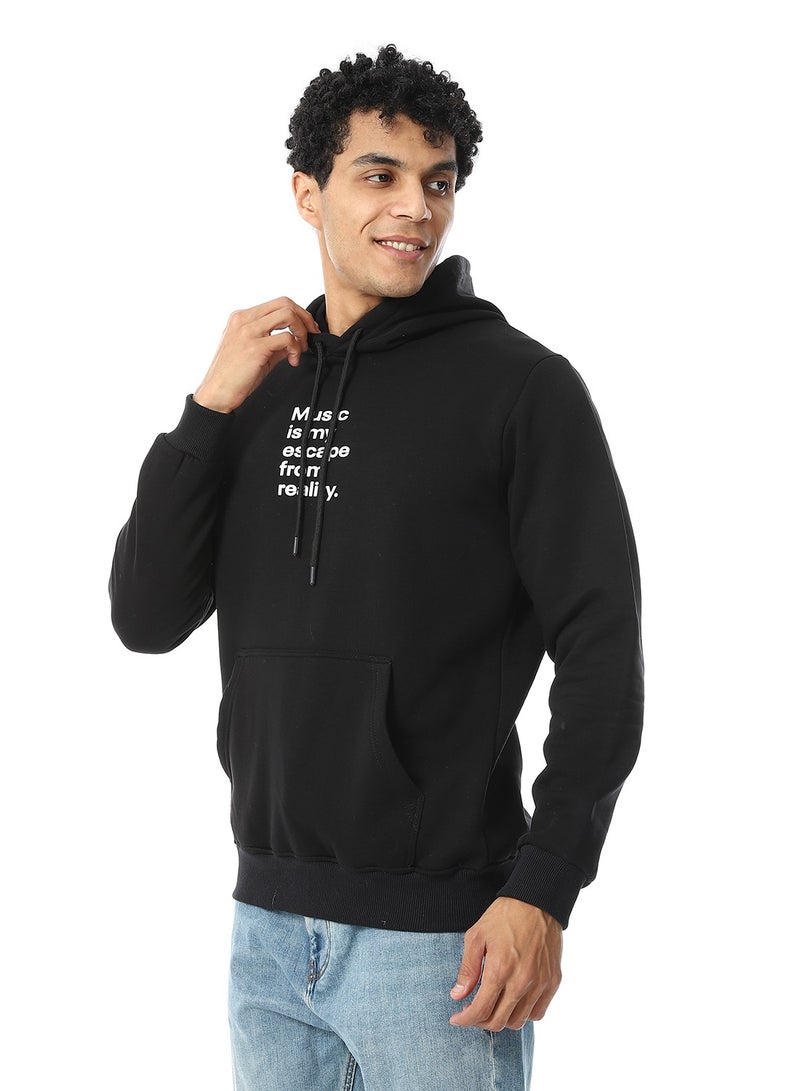 Andora Kangaroo Pockets Fleeced Hoodie_Heather Black  - Image 2