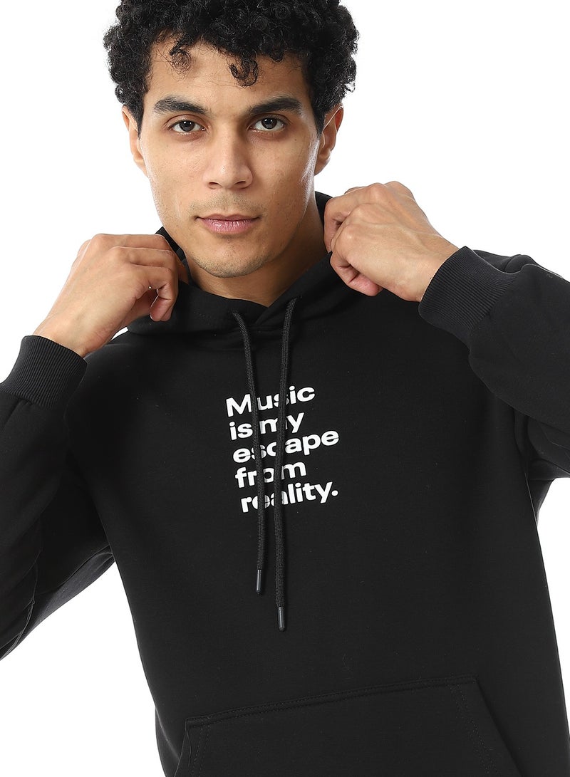 Andora Kangaroo Pockets Fleeced Hoodie_Heather Black  - Image 4