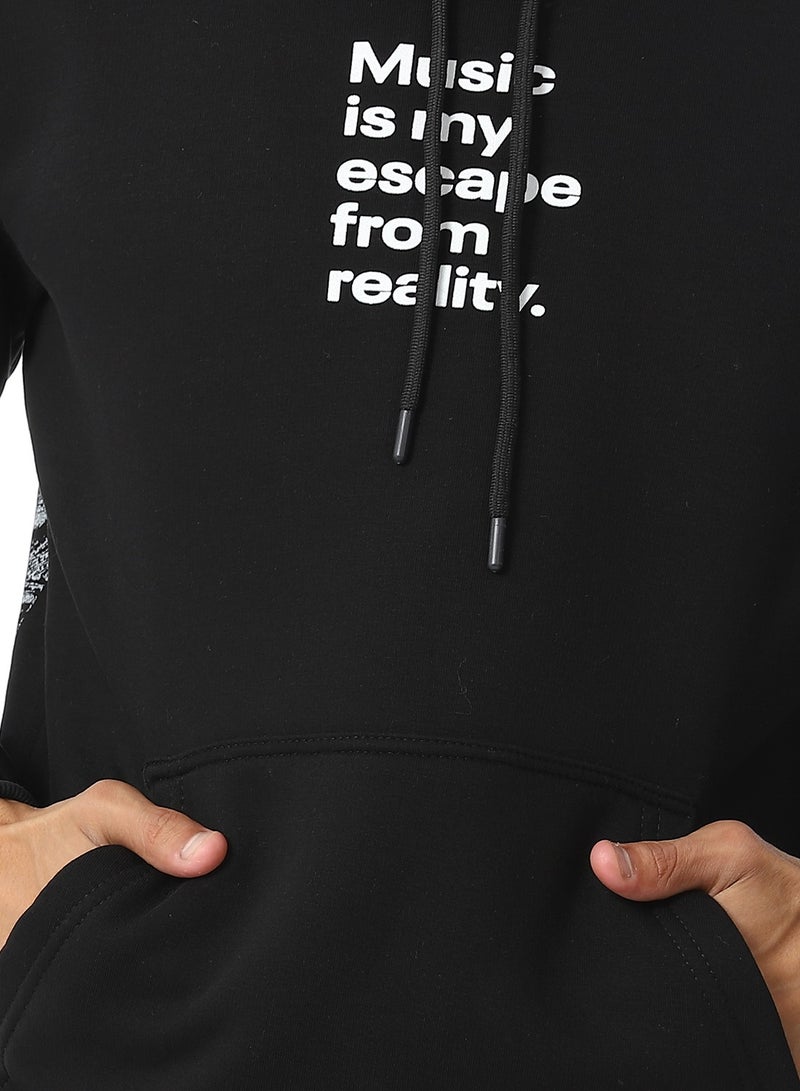 Andora Kangaroo Pockets Fleeced Hoodie_Heather Black  - Image 5