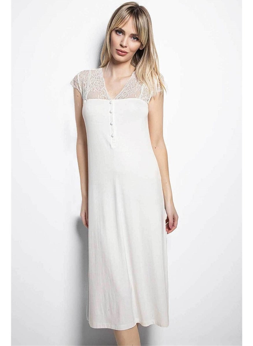 Monamise Women's Ecru Short Sleeve Nightgown 18407 