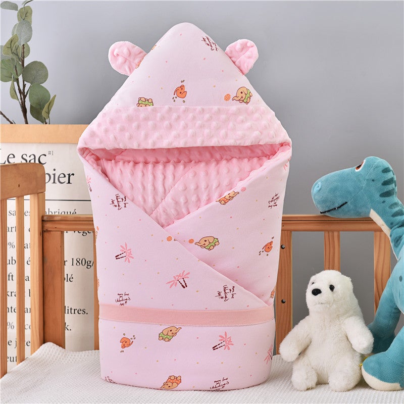 Newborn Baby Spring and Autumn Plus Thin Cotton Cushion Quilt for Newborn Children Autumn and Winter Thickened Pacifying Bean Velvet Bag Quilt Blanket Elephant Pink Beanie Velvet