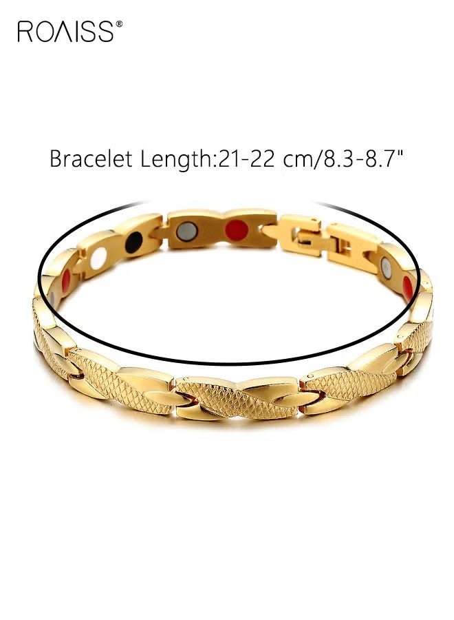 roaiss Unisex Chic Magnetic Textured Bracelet Fashionable Geometric Detachable Cuff Bangle Multicolor Casual Wrist Jewelry Gift for Men Father Brother Gold - Image 4