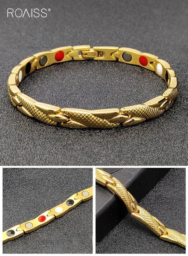 roaiss Unisex Chic Magnetic Textured Bracelet Fashionable Geometric Detachable Cuff Bangle Multicolor Casual Wrist Jewelry Gift for Men Father Brother Gold - Image 2