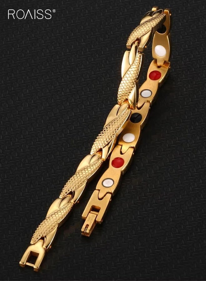 roaiss Unisex Chic Magnetic Textured Bracelet Fashionable Geometric Detachable Cuff Bangle Multicolor Casual Wrist Jewelry Gift for Men Father Brother Gold - Image 3