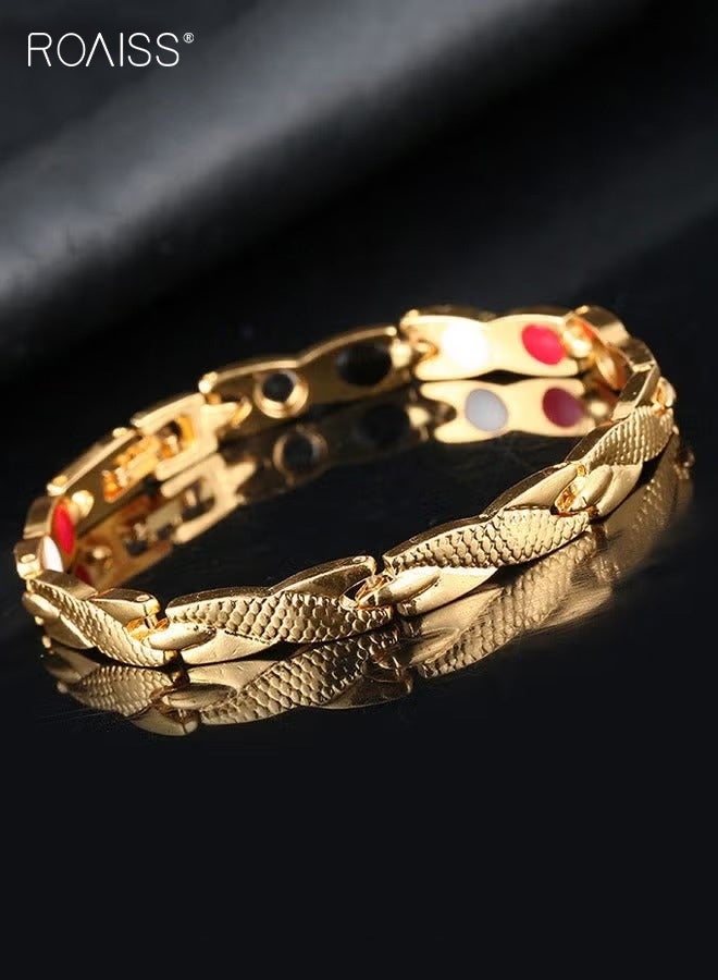 roaiss Unisex Chic Magnetic Textured Bracelet Fashionable Geometric Detachable Cuff Bangle Multicolor Casual Wrist Jewelry Gift for Men Father Brother Gold - Image 1