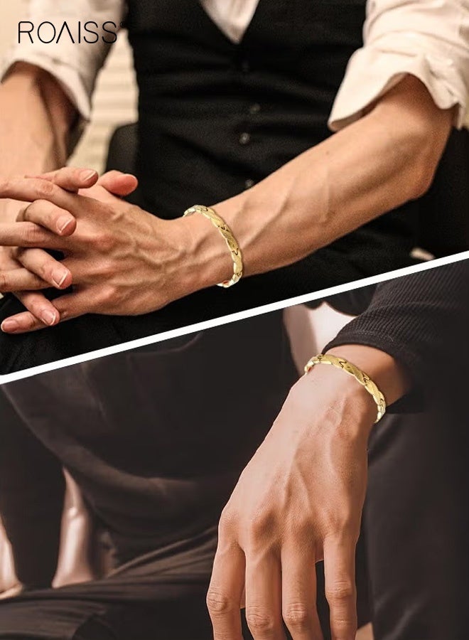 roaiss Unisex Chic Magnetic Textured Bracelet Fashionable Geometric Detachable Cuff Bangle Multicolor Casual Wrist Jewelry Gift for Men Father Brother Gold - Image 5