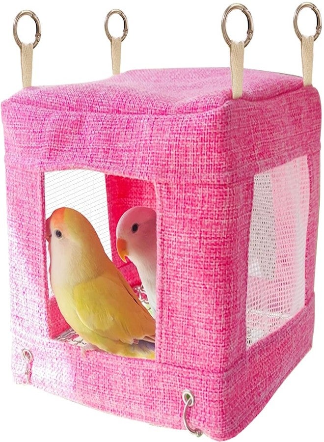 La La Pet Breathable Bird Hut for Summer Hanging Cage Nest with Stainless Steel Mesh Bottom Cooling Hammock Tent for Parrots Macaws Parakeets Cockatoos Lovebirds Pink - Image 1