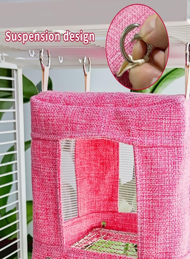 La La Pet Breathable Bird Hut for Summer Hanging Cage Nest with Stainless Steel Mesh Bottom Cooling Hammock Tent for Parrots Macaws Parakeets Cockatoos Lovebirds Pink - Image 4