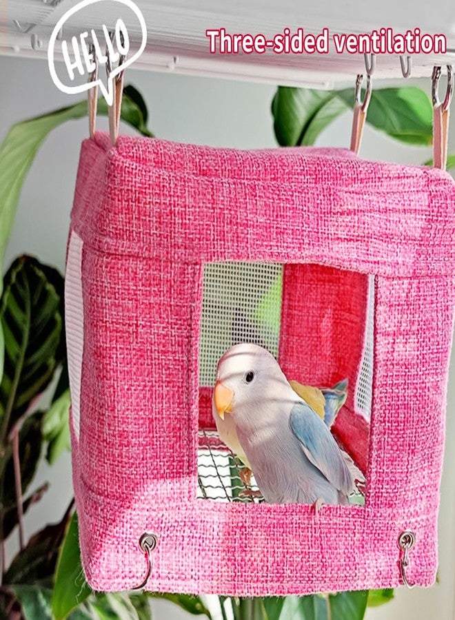 La La Pet Breathable Bird Hut for Summer Hanging Cage Nest with Stainless Steel Mesh Bottom Cooling Hammock Tent for Parrots Macaws Parakeets Cockatoos Lovebirds Pink - Image 2