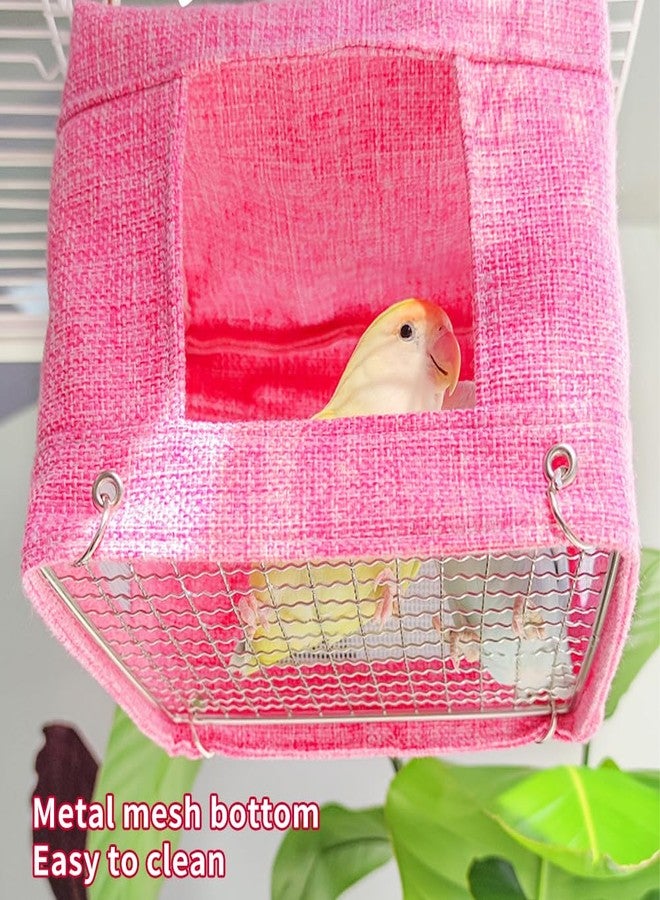 La La Pet Breathable Bird Hut for Summer Hanging Cage Nest with Stainless Steel Mesh Bottom Cooling Hammock Tent for Parrots Macaws Parakeets Cockatoos Lovebirds Pink - Image 3