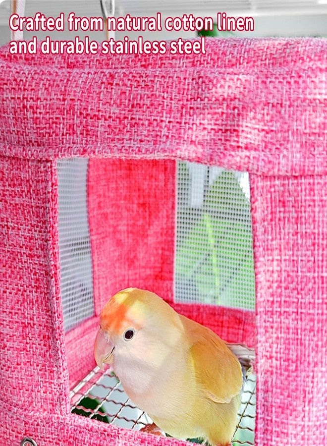 La La Pet Breathable Bird Hut for Summer Hanging Cage Nest with Stainless Steel Mesh Bottom Cooling Hammock Tent for Parrots Macaws Parakeets Cockatoos Lovebirds Pink - Image 5