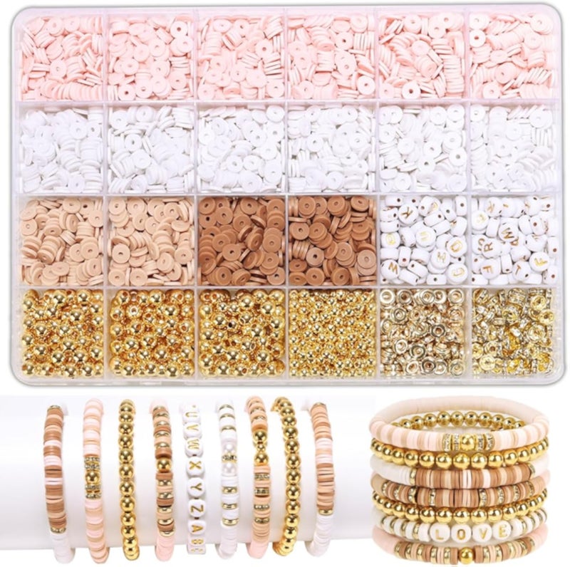 LFLIUN Bracelet Making Kit Friendship Golden Beads Clay Beads Jewelry&Bracelet Making Kit Charm Bracelet Maker Set with Letter Beaded Kit Birthday Gift
