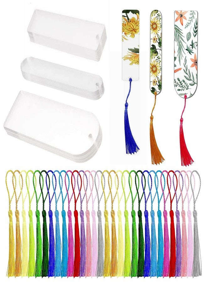 GetALift 30PCS Acrylic Bookmark Blanks, Clear Acrylic Craft Bookmarks with 30PCS Colorful Tassels, Transparent Rectangle Round Bookmarks Bulk for DIY Crafts Hanging Gift Tag Price Tags(3 Shape) - Image 1