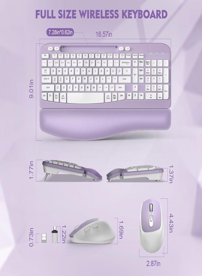 EAYBLLY Wireless Keyboard and Mouse Combo, Wave Keys Wireless Ergonomic Keyboard with Cushioned Wrist Rest, Phone Holder, 2.4GHz Silent Cordless Keyboard Mouse Set for Computer, Laptop, PC, Windows - Image 3