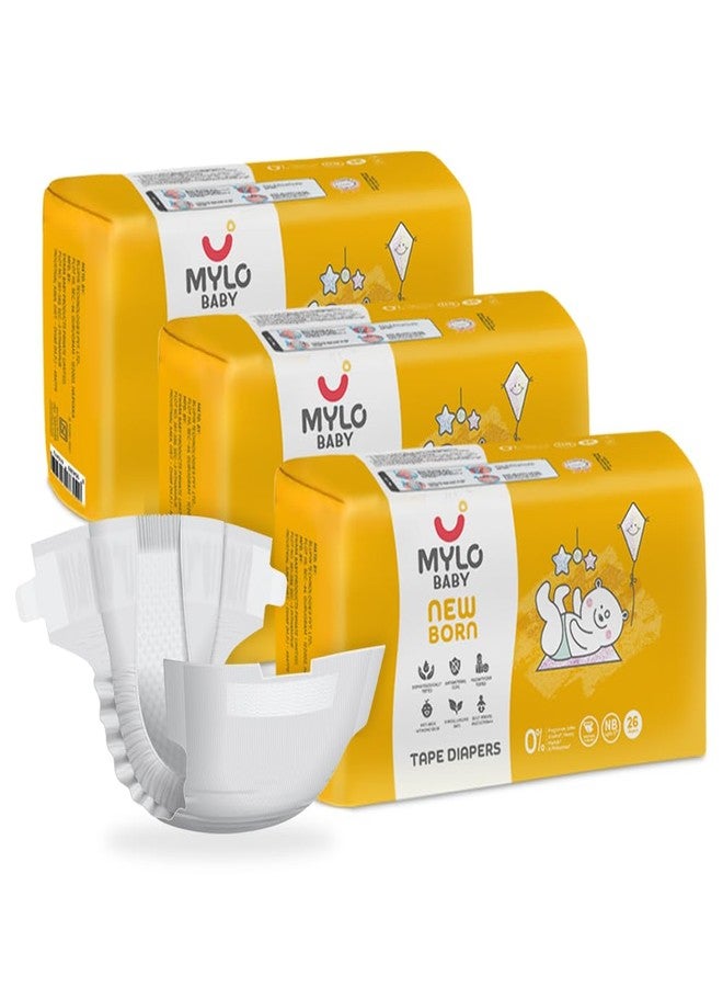 MYLO حفاضات مايلو بيبي تيب للأطفال حديثي الولادة (مقاس NB) حتى وزن 5 كجم (78 حفاضة) مانعة للتسرب | خفيفة الوزن | لا تسبب طفحًا جلديًا | حماية تدوم حتى 12 ساعة | تقنية ADL | مع طبقة من أكسيد الزنك - Image 1