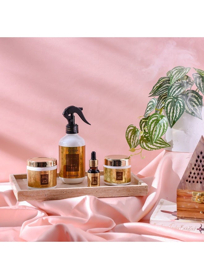 DANUBE HOME Danube Home Natural Amber 4 Pcs Gift Set - Air Freshener (300Ml)+Bakhoor (50Gm)+Muattar (40Gm)+Diffusion Oil (15Ml) Premium Home Fragrance Long-Lasting Scent For Rooms - Image 4