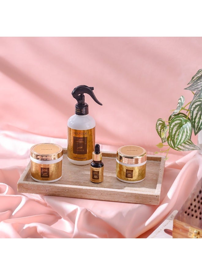 DANUBE HOME Danube Home Natural Amber 4 Pcs Gift Set - Air Freshener (300Ml)+Bakhoor (50Gm)+Muattar (40Gm)+Diffusion Oil (15Ml) Premium Home Fragrance Long-Lasting Scent For Rooms - Image 3