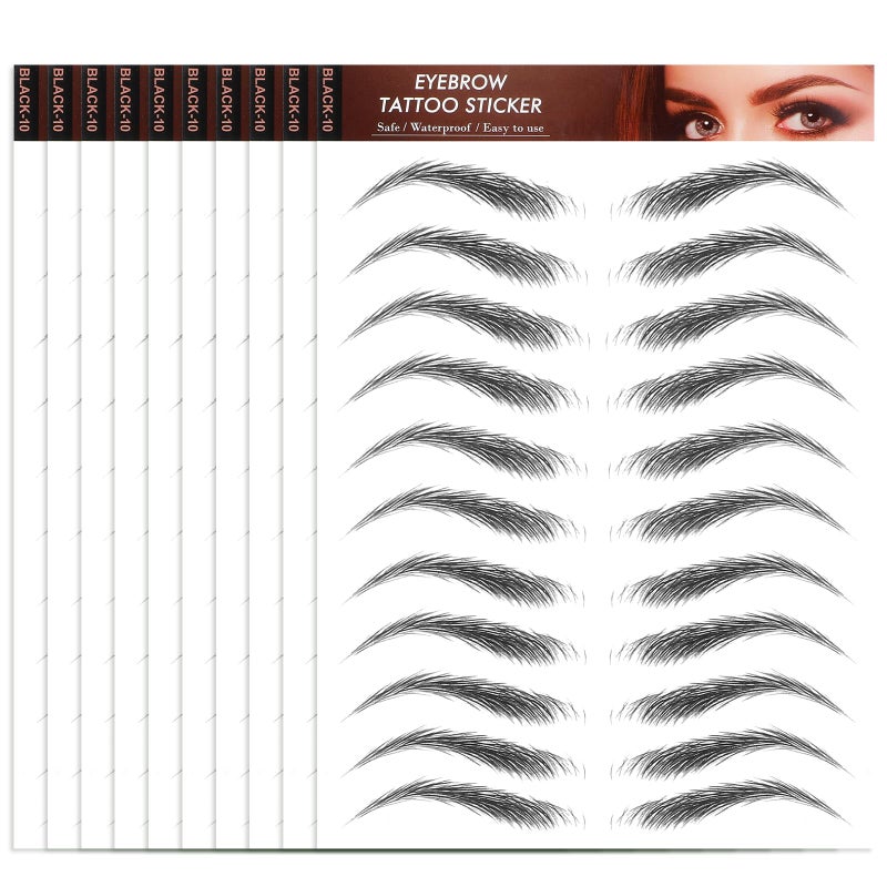 YUXIANLB 10 Sheets Waterproof Eyebrow Tattoo Fake Eyebrows Sticker 4D Hair-Like Eyebrow Tattoos Stickers Temporary Eyebrow Tattoo For Women Long-Lasting Eyebrow Christmas For Makeup Beginner(Black-10) - Image 1