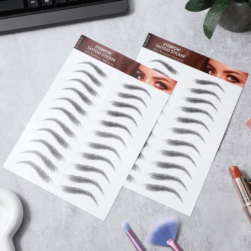 YUXIANLB 10 Sheets Waterproof Eyebrow Tattoo Fake Eyebrows Sticker 4D Hair-Like Eyebrow Tattoos Stickers Temporary Eyebrow Tattoo For Women Long-Lasting Eyebrow Christmas For Makeup Beginner(Black-10) - Image 2