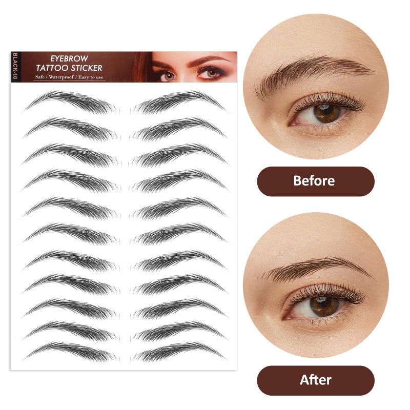 YUXIANLB 10 Sheets Waterproof Eyebrow Tattoo Fake Eyebrows Sticker 4D Hair-Like Eyebrow Tattoos Stickers Temporary Eyebrow Tattoo For Women Long-Lasting Eyebrow Christmas For Makeup Beginner(Black-10) - Image 4