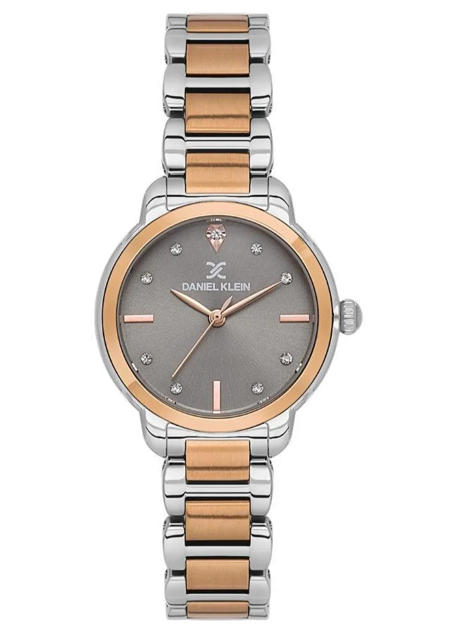Daniel Klein Women's Stainless Steel Silver and Rose Gold Alloy Case Analog Warm Grey Round Sunray Dial Japanese Quartz Premium 30 Meters Water Resistant