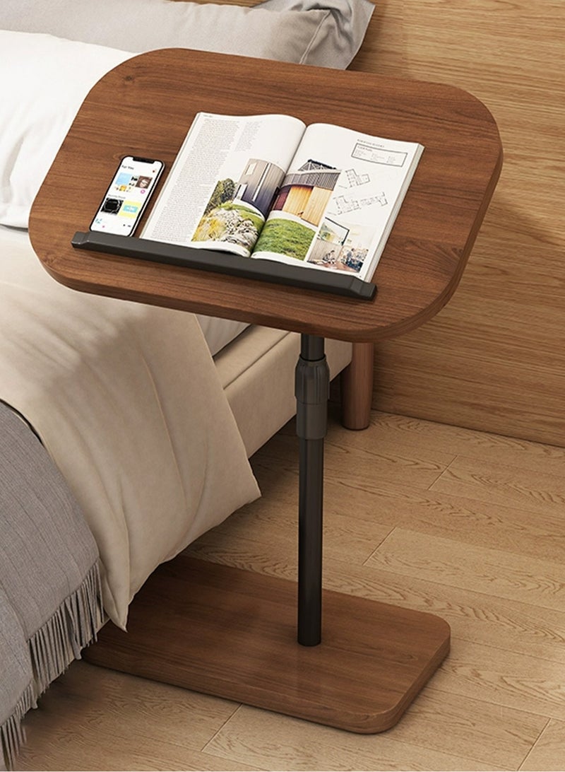 LOOPITYS Table, side table, (walnut) height adjustable, 360 ° rotating flip top side table, small C-shaped side table, suitable for sofas, living rooms, bedrooms, TV tray tables, beverage tables, snack tables - Image 1