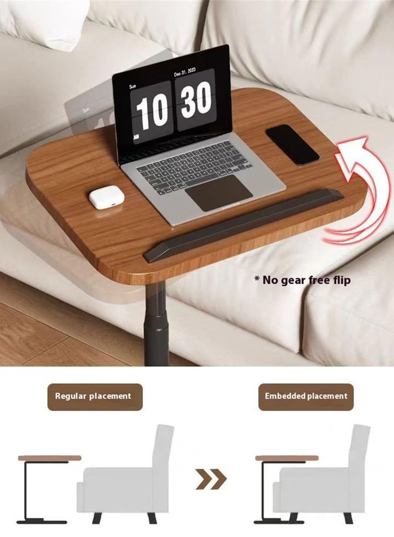 LOOPITYS Table, side table, (walnut) height adjustable, 360 ° rotating flip top side table, small C-shaped side table, suitable for sofas, living rooms, bedrooms, TV tray tables, beverage tables, snack tables - Image 4