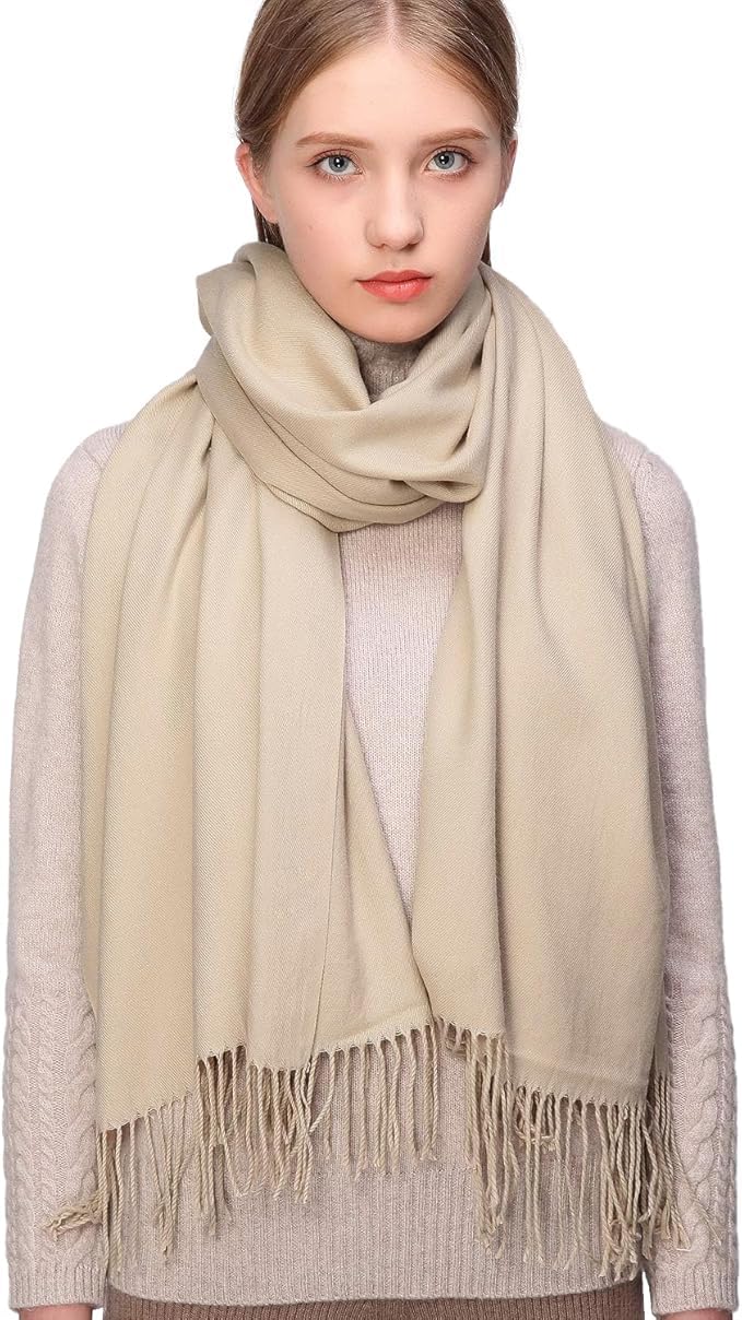 Alexvyan Beige Plain Winter Stole Warm Long Stoles Shawls Long Solid Scarves Woolen Women Casual Scarf Soft Wrap for Casual Formal Occassions- 200CM*70CM - Image 1